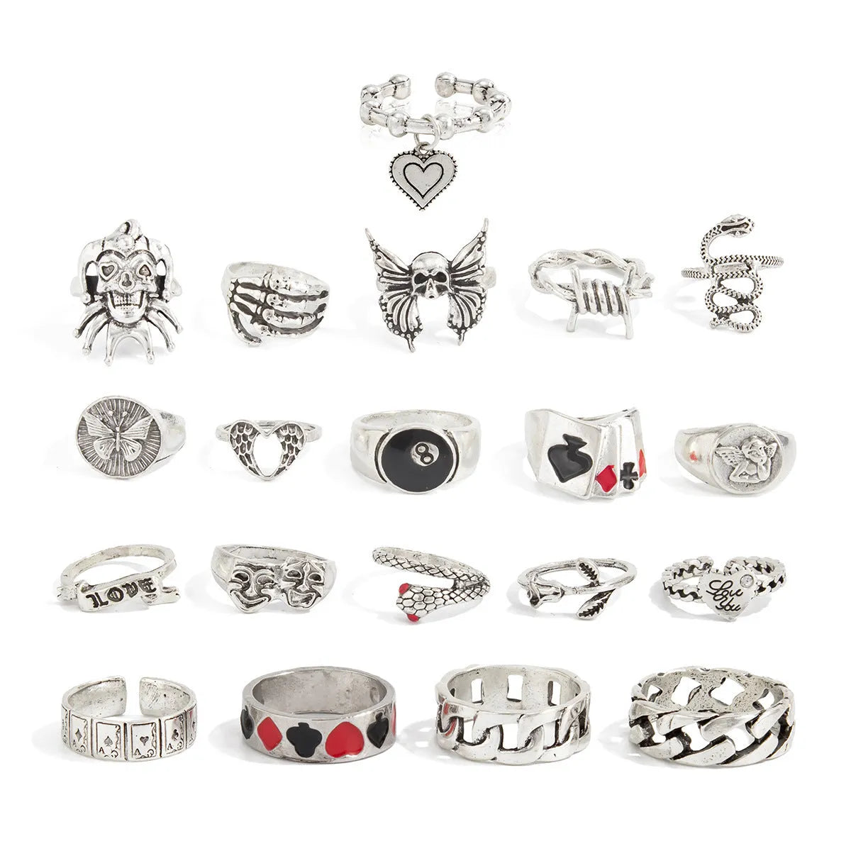 Alloy ghost snake shaped carved ring set in ancient silver geometric asymmetric design