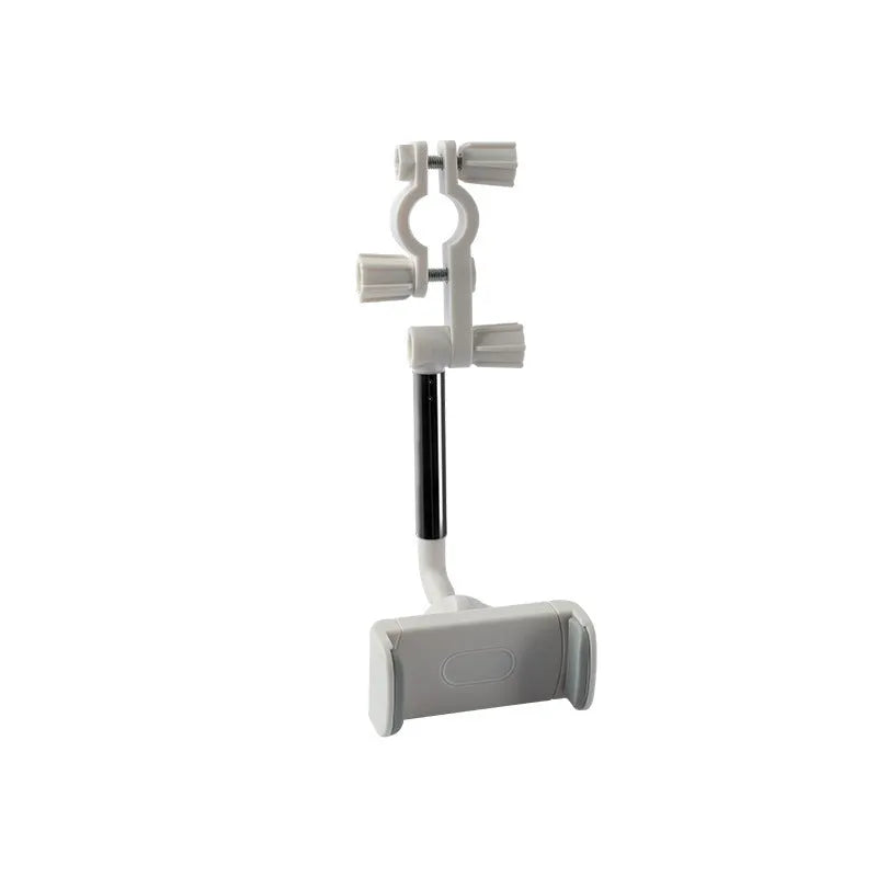 Black car rearview mirror phone holder showing 360-degree rotation joint and foam-padded phone cradle