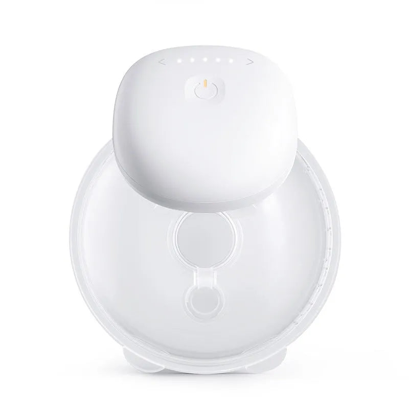 Electric wearable breast pump in polypropylene with USB charging, available in white, pink, and light purple