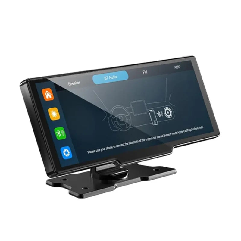 Black 10.26-inch car navigation device with suction mount showing split screen display of map and camera footage