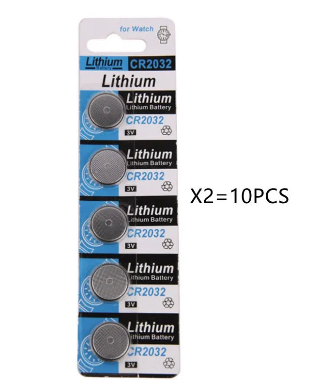 Pack of five CR2032 3V lithium button batteries for electronics.