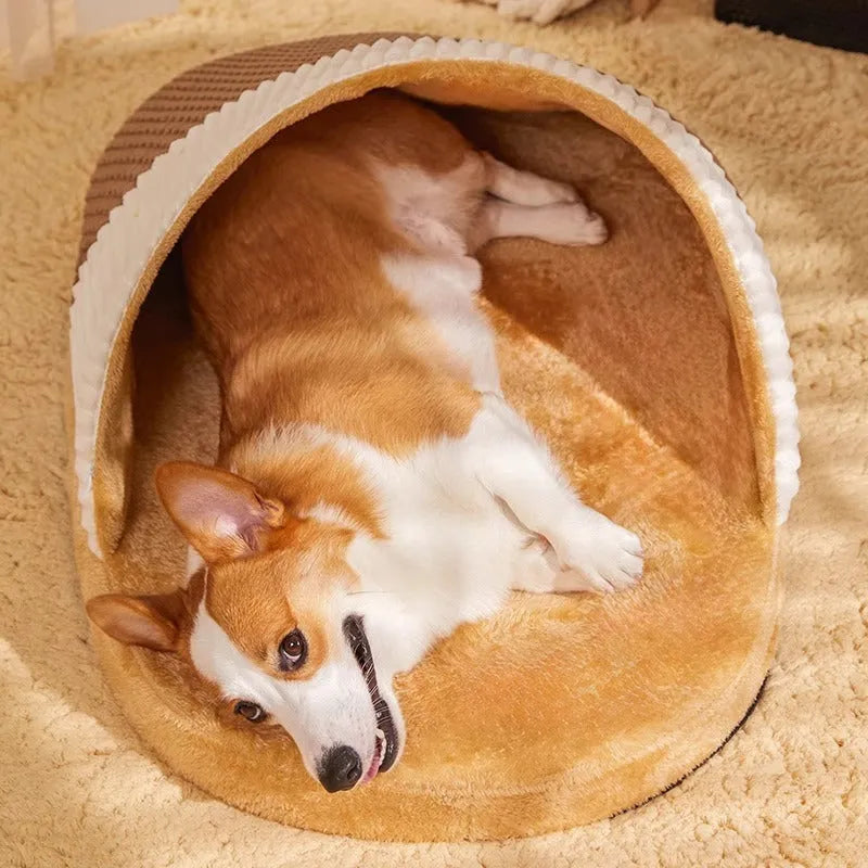 Blue dog nest sleeping bag with removable fleece interior for a small dog