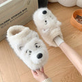 Grey ankle wrap cotton slippers with plush upper and non-slip soles for indoor home use