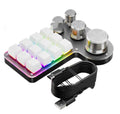 Black 3-die 12-key 4-knob custom mechanical keypad with red switches on desk