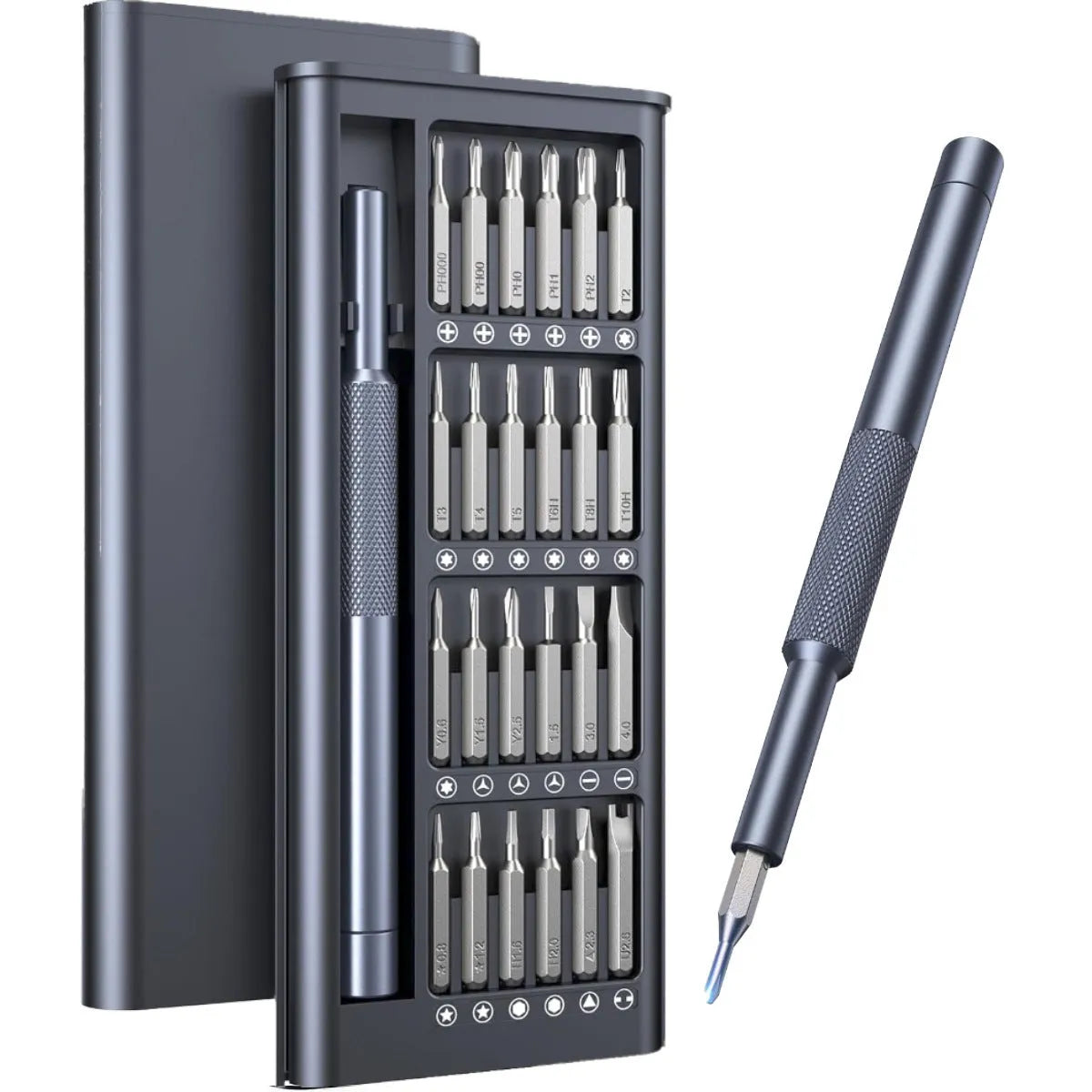 25-in-1 magnetic precision screwdriver set with knurled handle and chrome vanadium steel bits