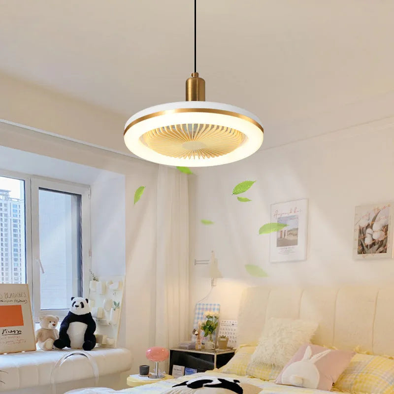 Modern minimalist ceiling fan lamp with golden chandelier light for bedroom dining room
