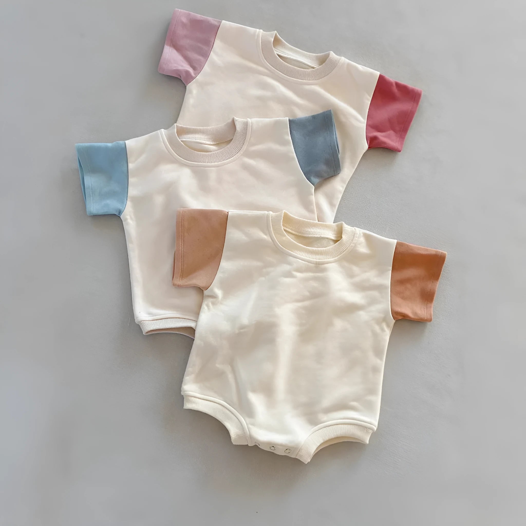 Baby contrast colour short sleeve triangle romper in cotton for 59-90cm height