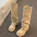 Women's autumn round toe high cylinder platform boots in beige, brown, and black, PU upper and rubber sole