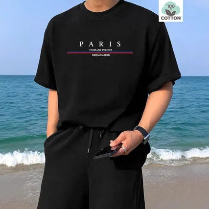 Heavy pure cotton men's short-sleeved T-shirt with letter printing in loose fit.