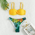 Women's fluorescent green push-up bikini set with hard cups on a mannequin.
