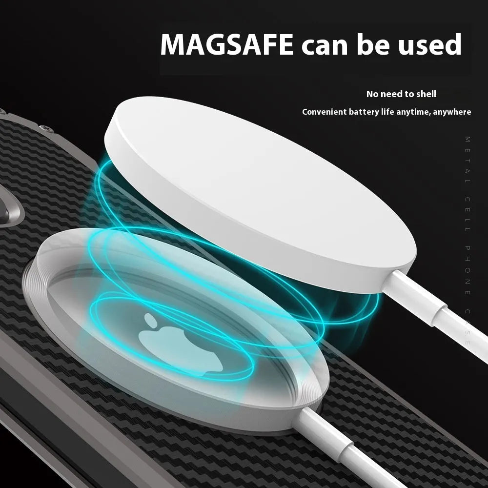Metal phone case with breathable hollow back and magnetic suction for iPhone