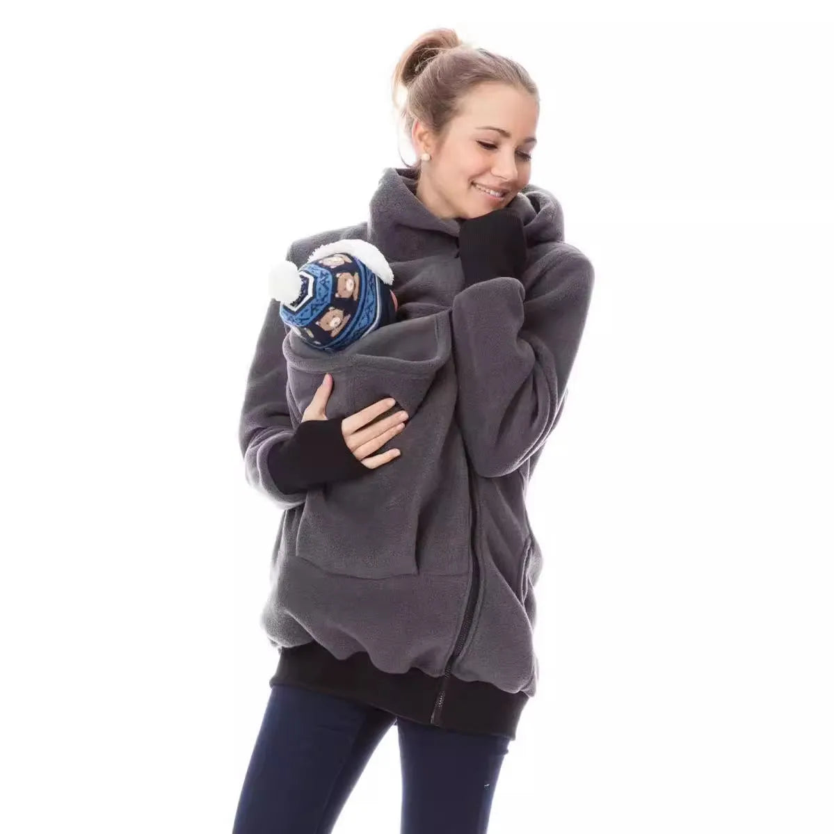Red women's loose polar fleece sweater with long sleeves and spandex blend fabric