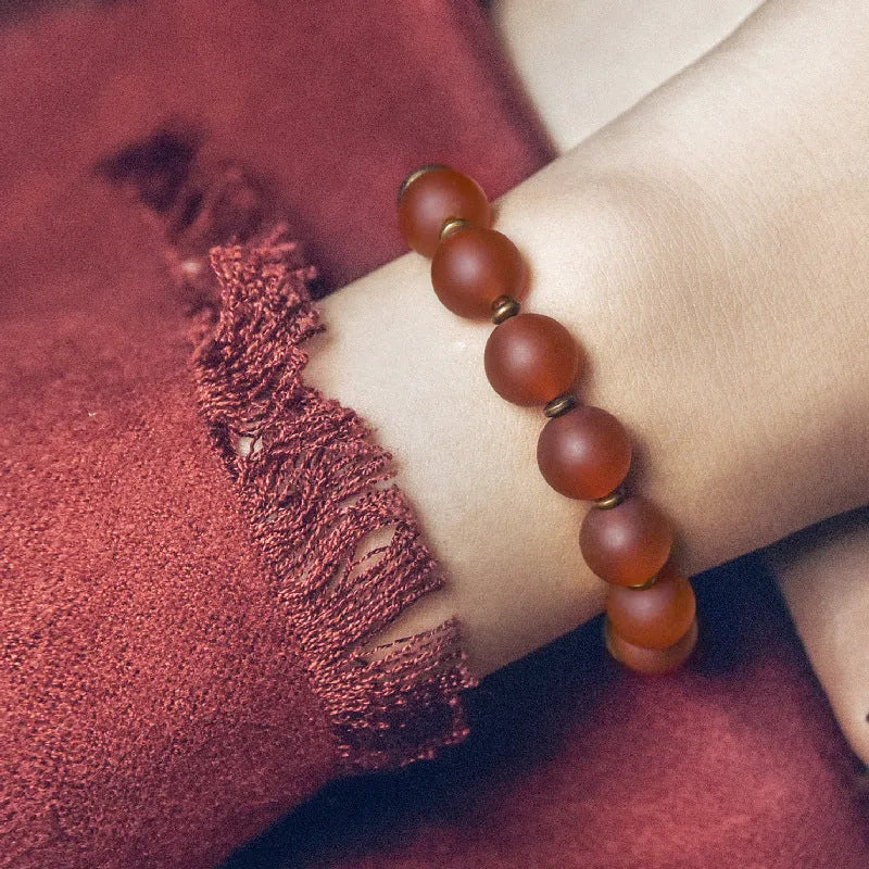 Retro ethnic style couples bracelet made from natural crystal and green agate stone beads.