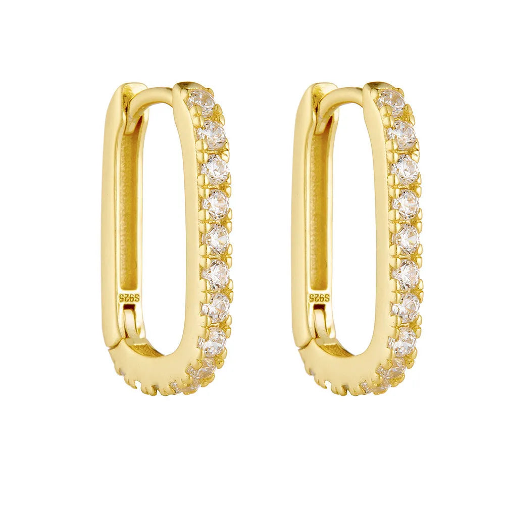 S925 sterling silver oval zircon ear clip studs in white or yellow with geometric design