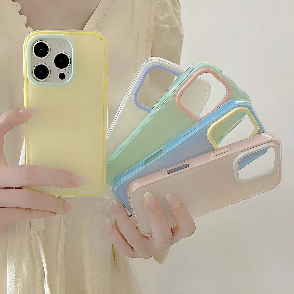 Translucent solid colour TPU jelly phone case for iPhone on a white background.