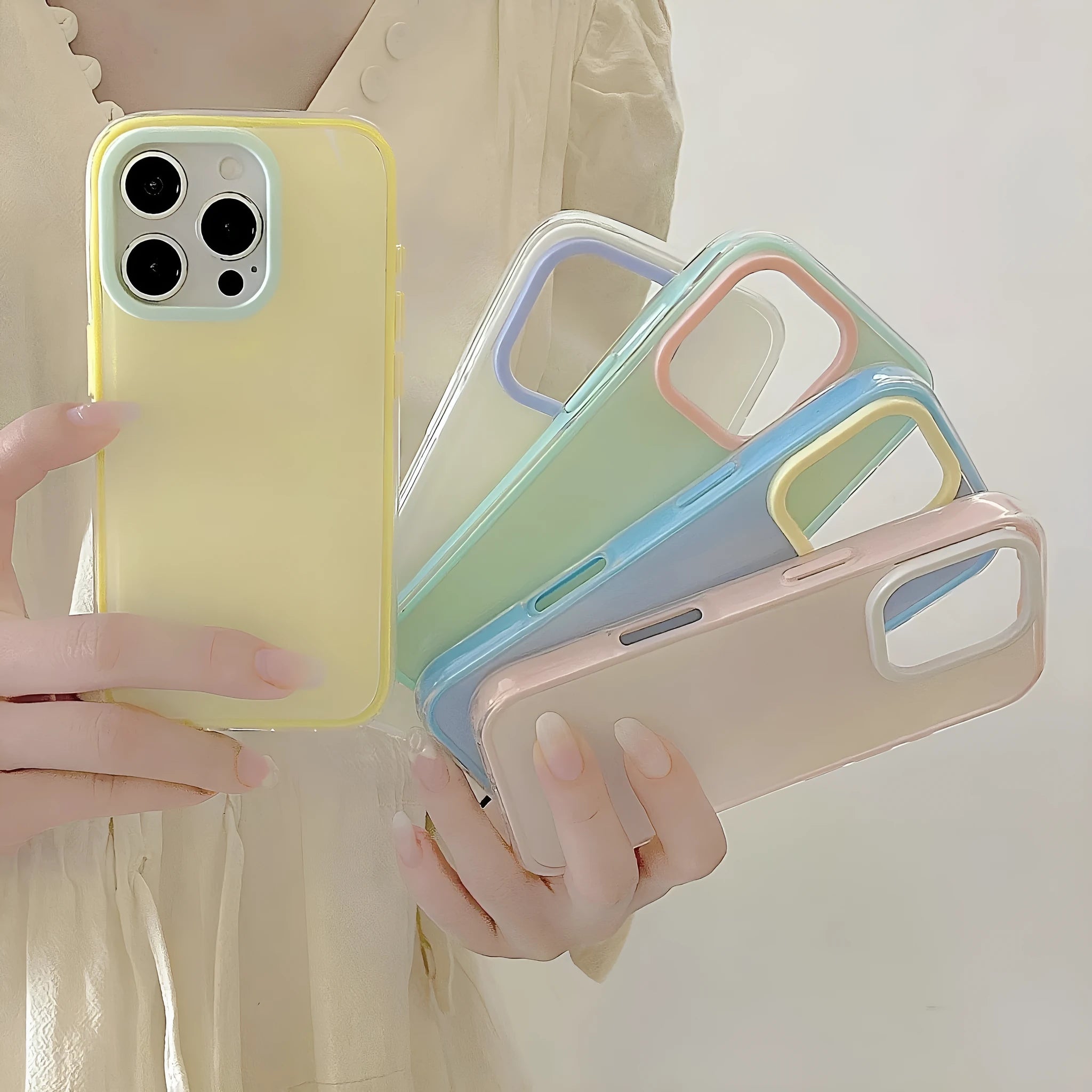 Translucent solid colour TPU jelly phone case for iPhone on a white background.