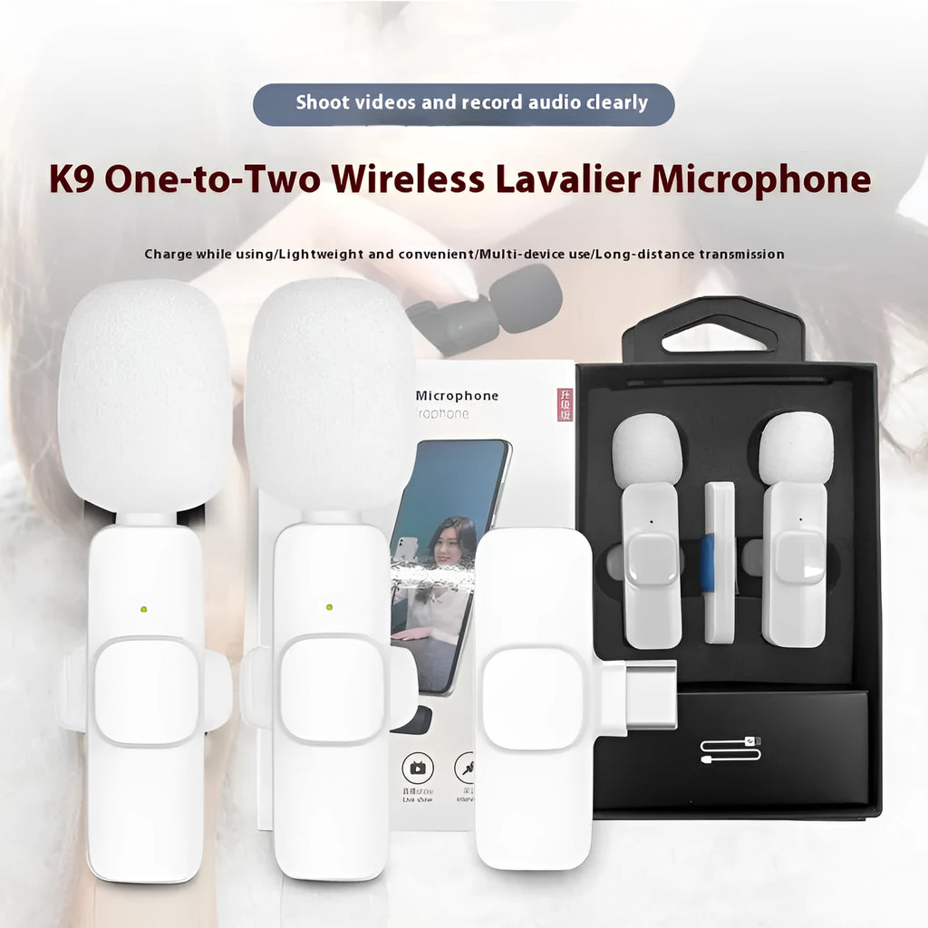 White wireless neckline clip microphone on lapel for Android recording and live broadcast use