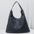 Large capacity soft first layer cowhide genuine leather bucket bag with zip pockets in black, coffee, khaki grey or dark blue