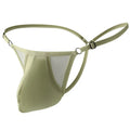 Men's ice silk T-back underwear in geometric pattern, showing thin adjustable straps and low-waist fit.