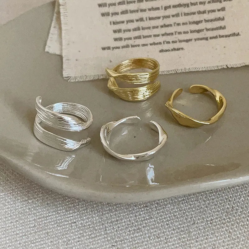 Irregular metal open ring for women gold and silver electroplated copper geometric shape