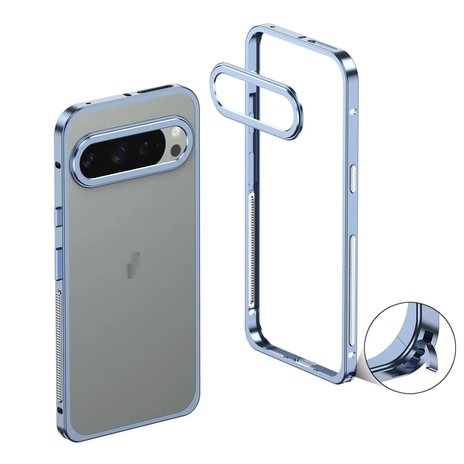 Aluminum alloy heat dissipation phone case for Google Pixel 9 in black, showing half-pack design and bracket.