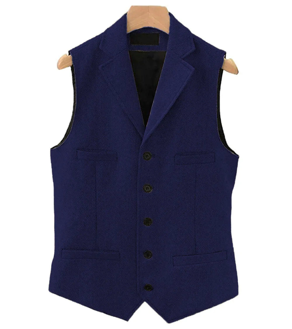 Men's herringbone vest in multiple colours with slanted hem, synthetic fibre blend, sizes XS-XXXL