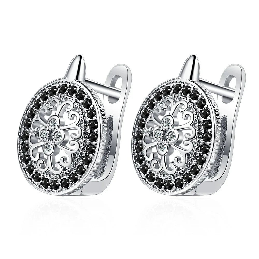 Diamond-encrusted round copper ear clip for women, geometric style, copper white gold plated