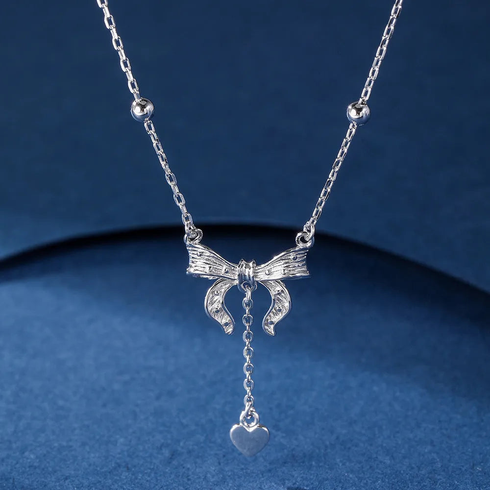 S925 pure silver butterfly heart pendant clavicle chain necklace with O-ring chain