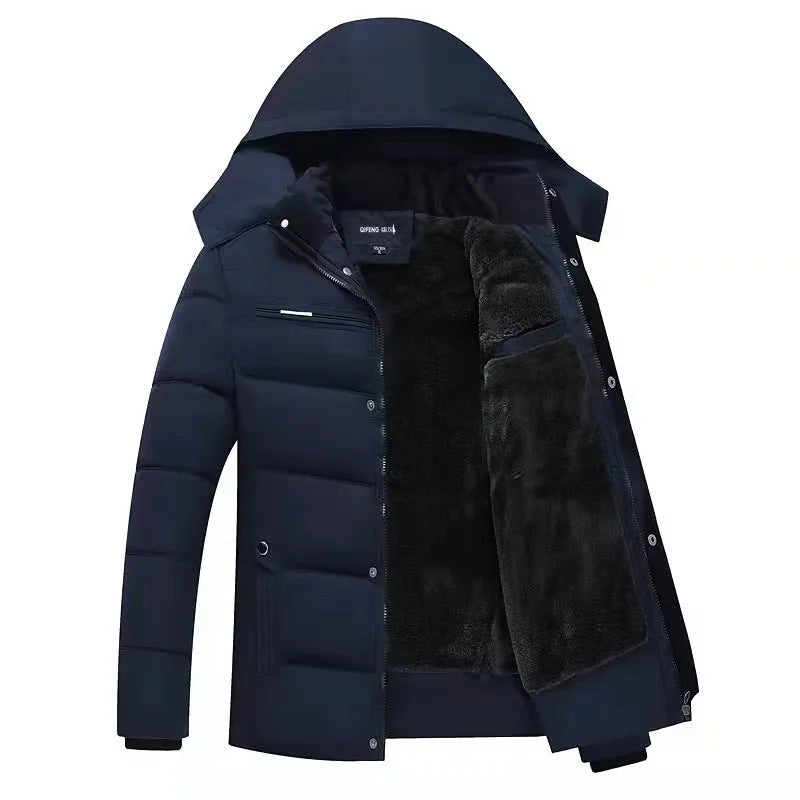 Winter fleece padded coat with detachable collar in black, available in sizes XL to 5XL for men