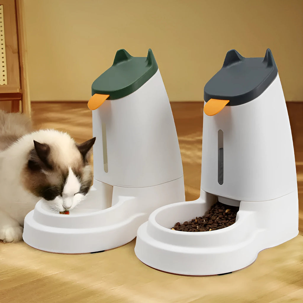Large capacity plastic automatic pet feeder and water dispenser set for home use in grey black colour