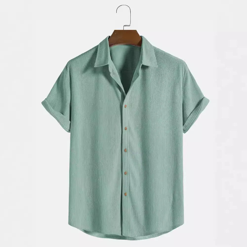 Men's short-sleeved polyester cardigan shirt available in multiple colours and sizes S through 5XL