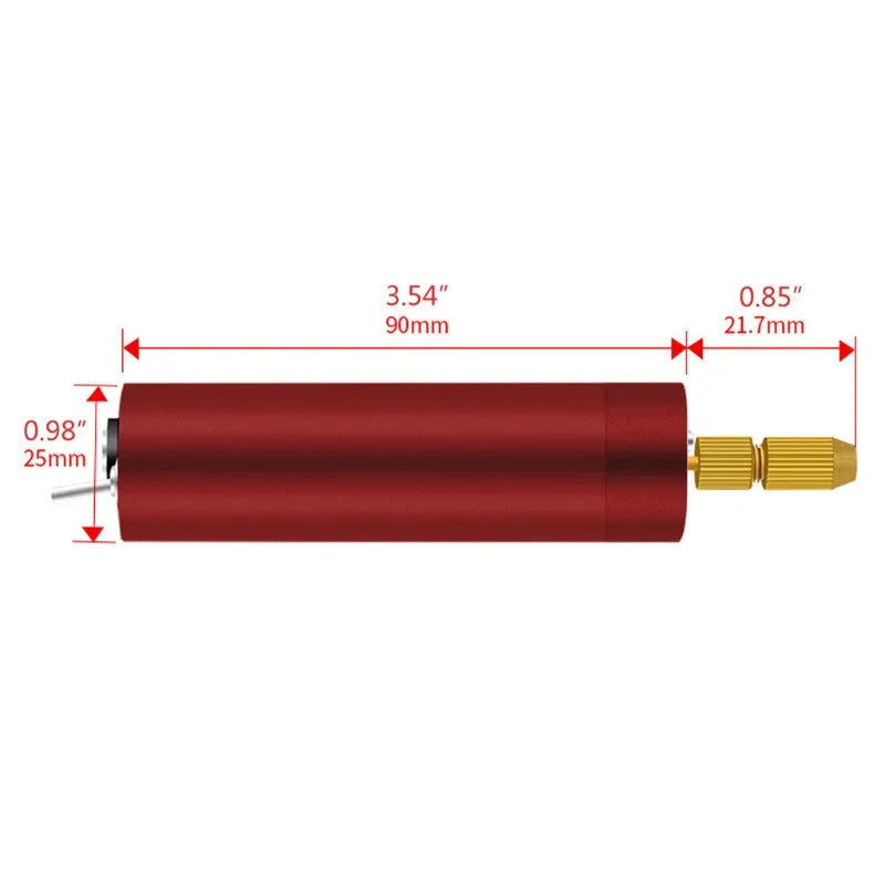 Micro USB electric grinder tool kit with three small drill bits on a white background.