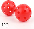 Multi-colour golf practice balls in red, orange, blue, green, white, and yellow, shown in a net pocket.