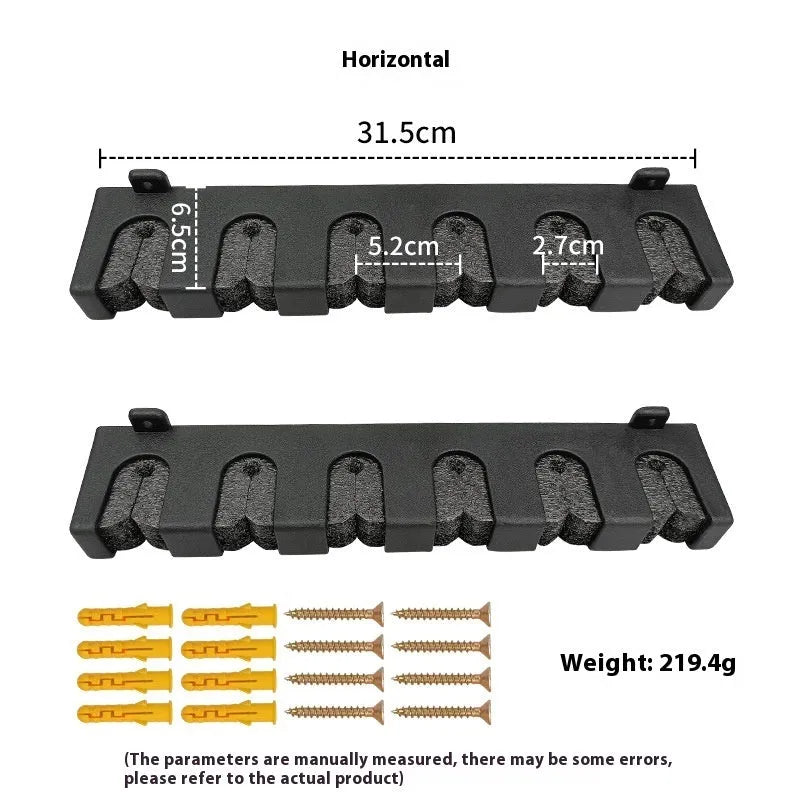 Black ABS plastic wall-mounted fishing rod storage rack with self-tapping screws