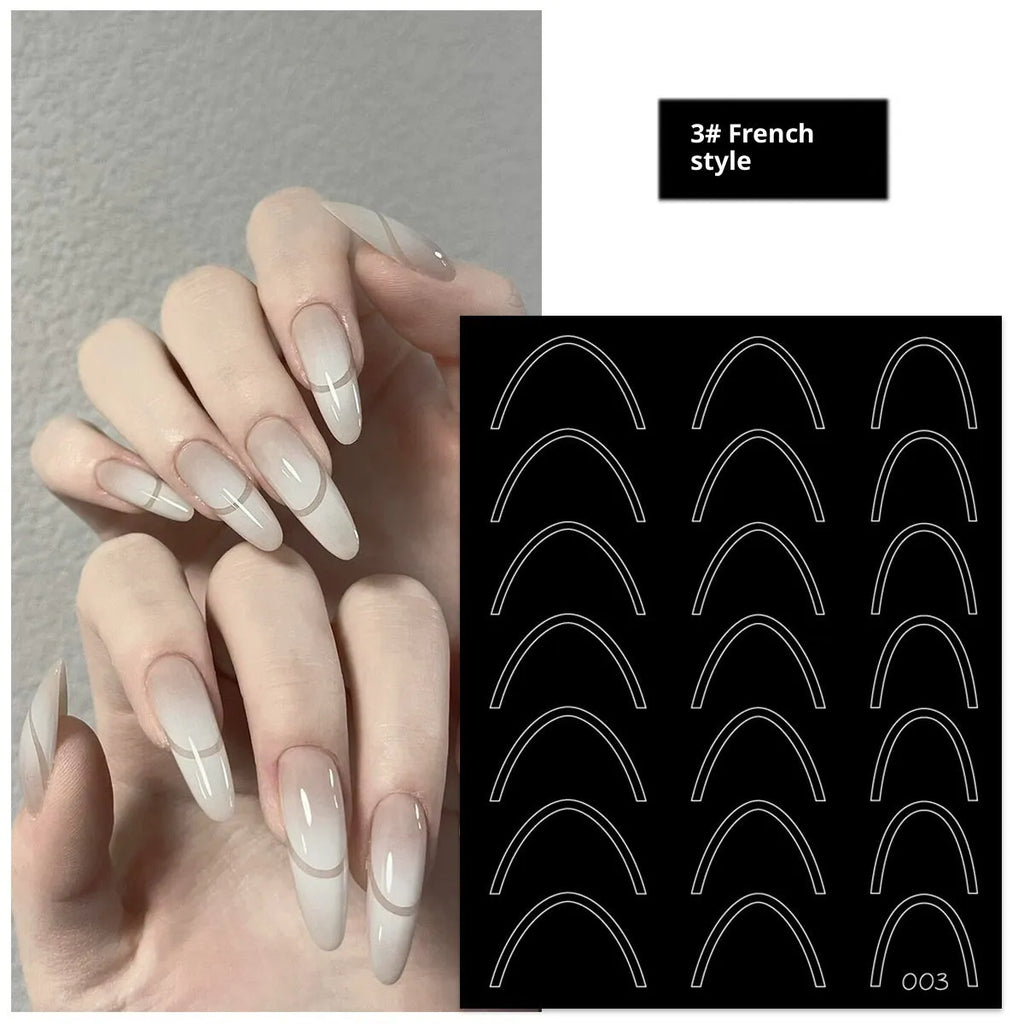 Ultra-thin seamless nail art sticker template with plaid French pattern for gradient and spray use
