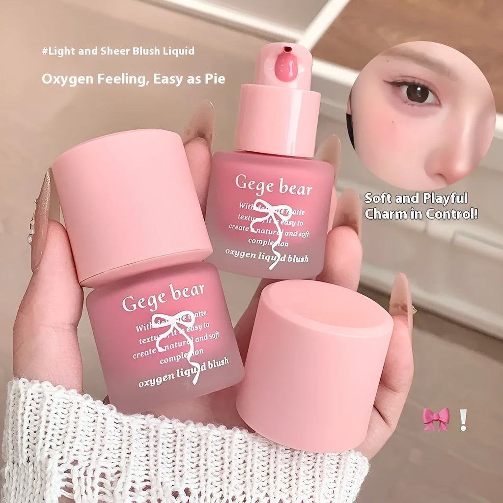 Gege Bear Oxygen Light And Transparent Liquid Blush in natural makeup packaging with seven colour options
