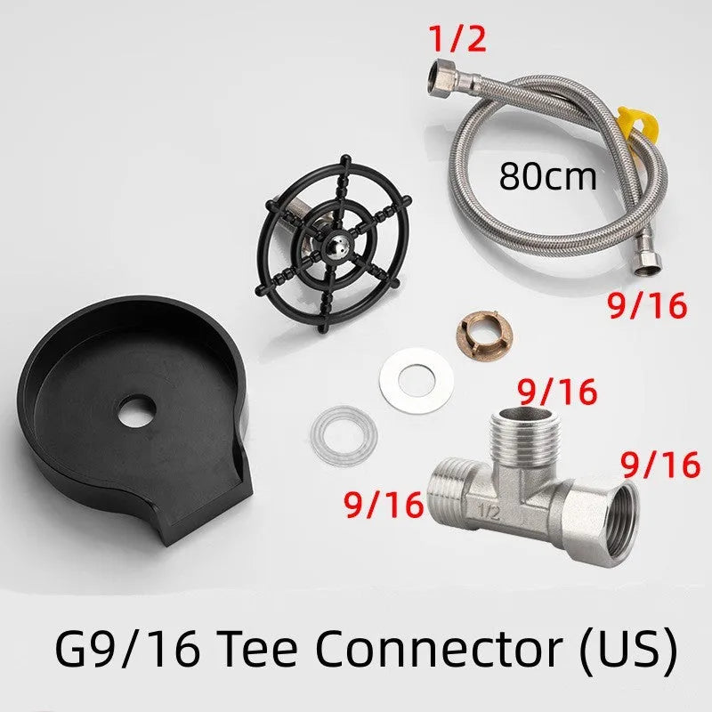 Bar counter cup washer with high-pressure spray nozzle and five-hole head in black and white colour options