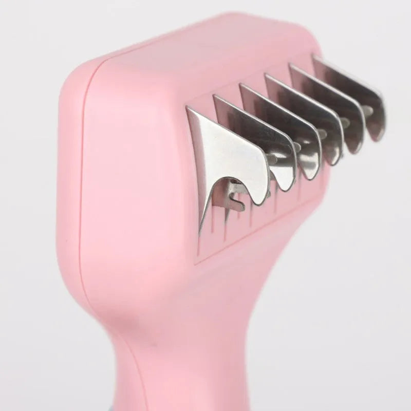 Stainless steel pet grooming comb with knot knife blade in pink and purple colour options