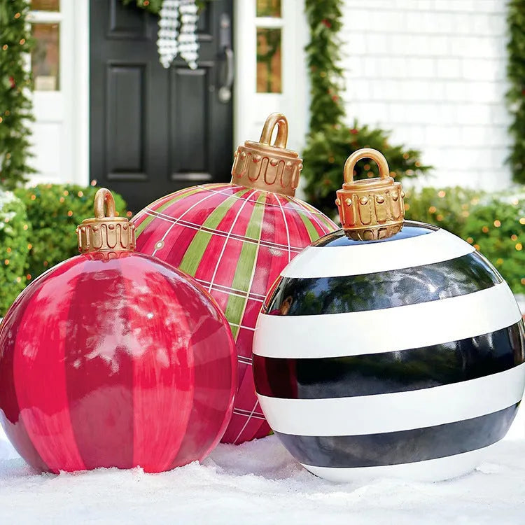 60cm PVC inflatable Christmas ball decoration in outdoor setting