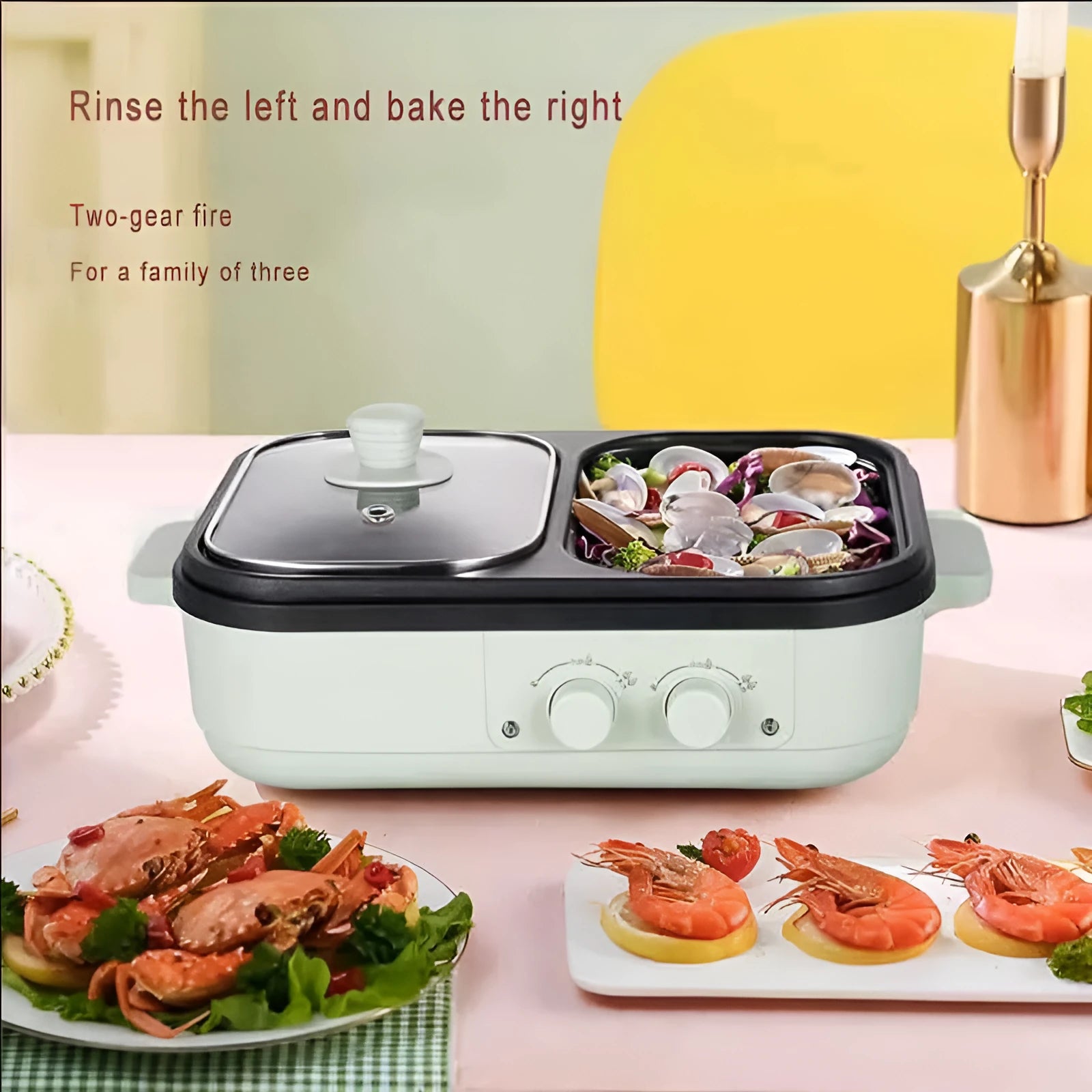 Green electric all-in-one roaster pan with alloy lining and temperature knob, 1-2 person size