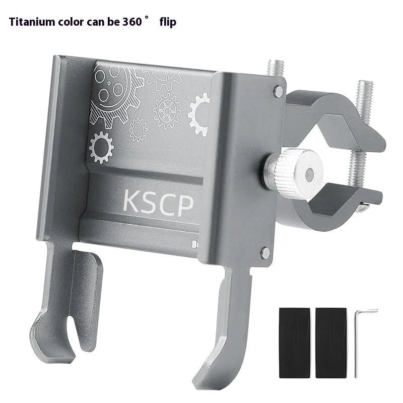 Aluminium alloy mobile phone holder mounted on bicycle handlebar showing black colour option