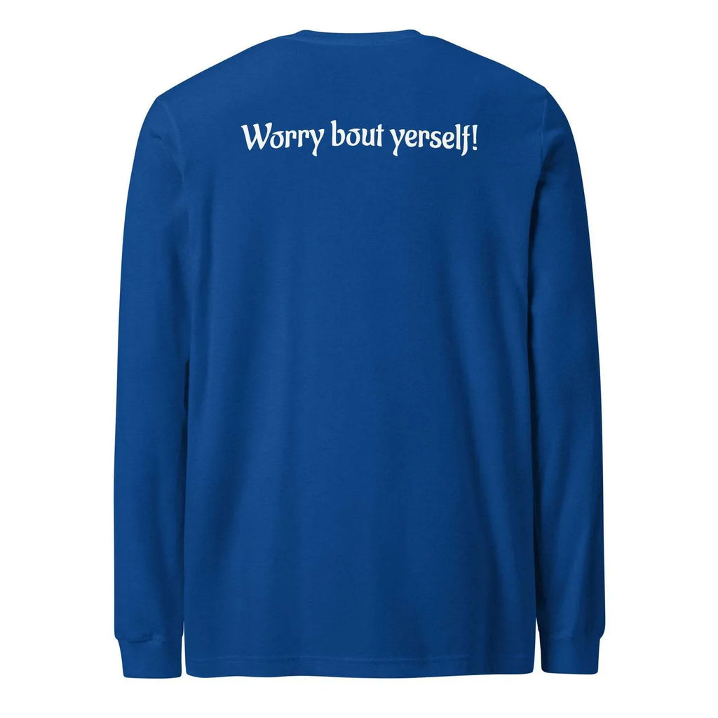 Blue loose-fit men's polyester sweater with printed letter pattern, round neck, in Japanese Korean casual style.