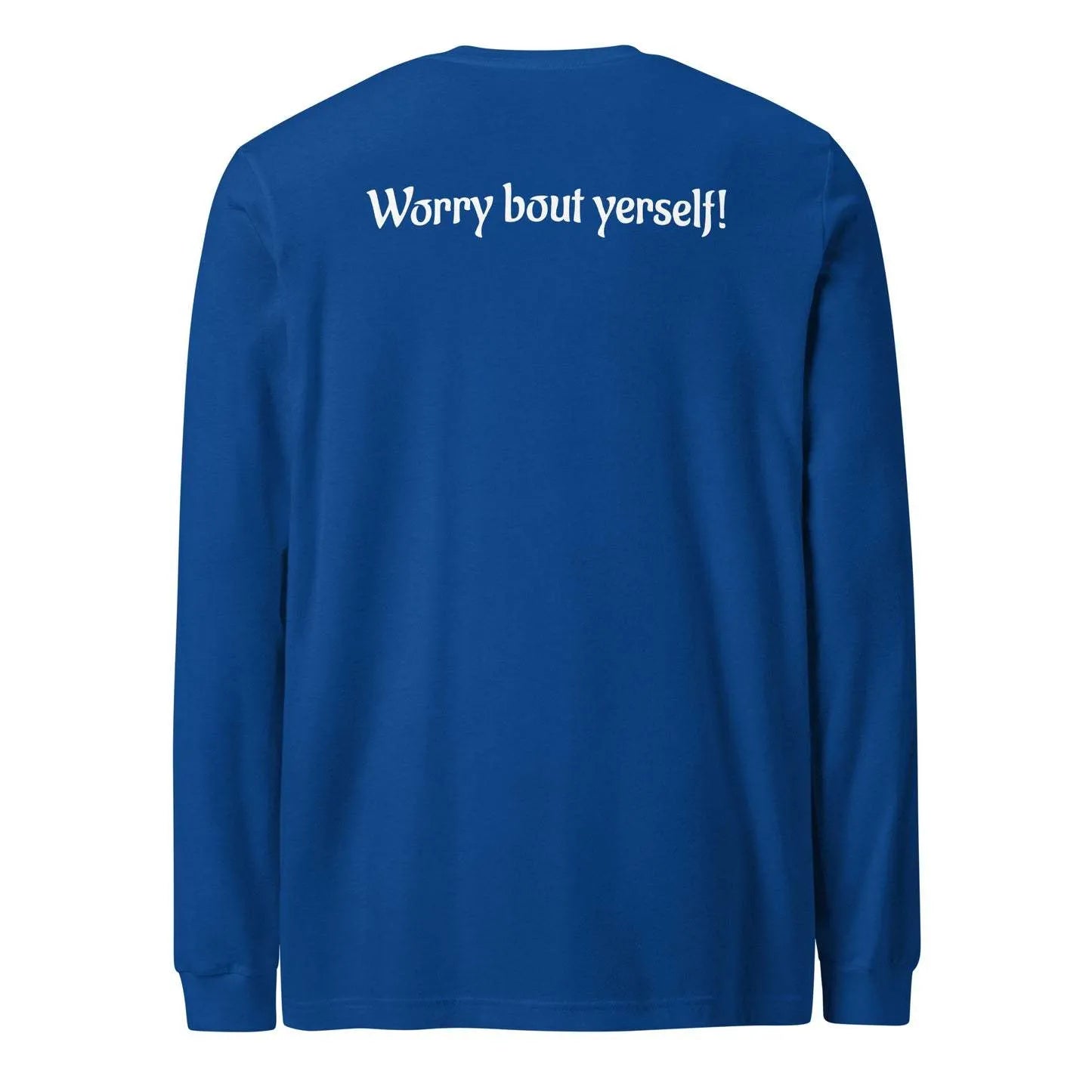 Blue loose-fit men's polyester sweater with printed letter pattern, round neck, in Japanese Korean casual style.