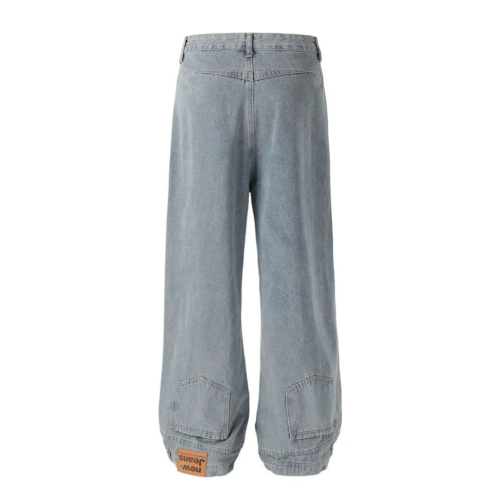 Men's blue reverse wear loose jeans in cotton denim with relaxed fit
