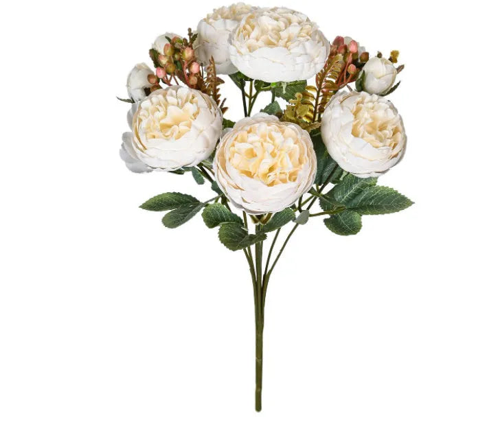 Silk artificial peony bouquet arrangement in champagne colour for wedding or home decoration