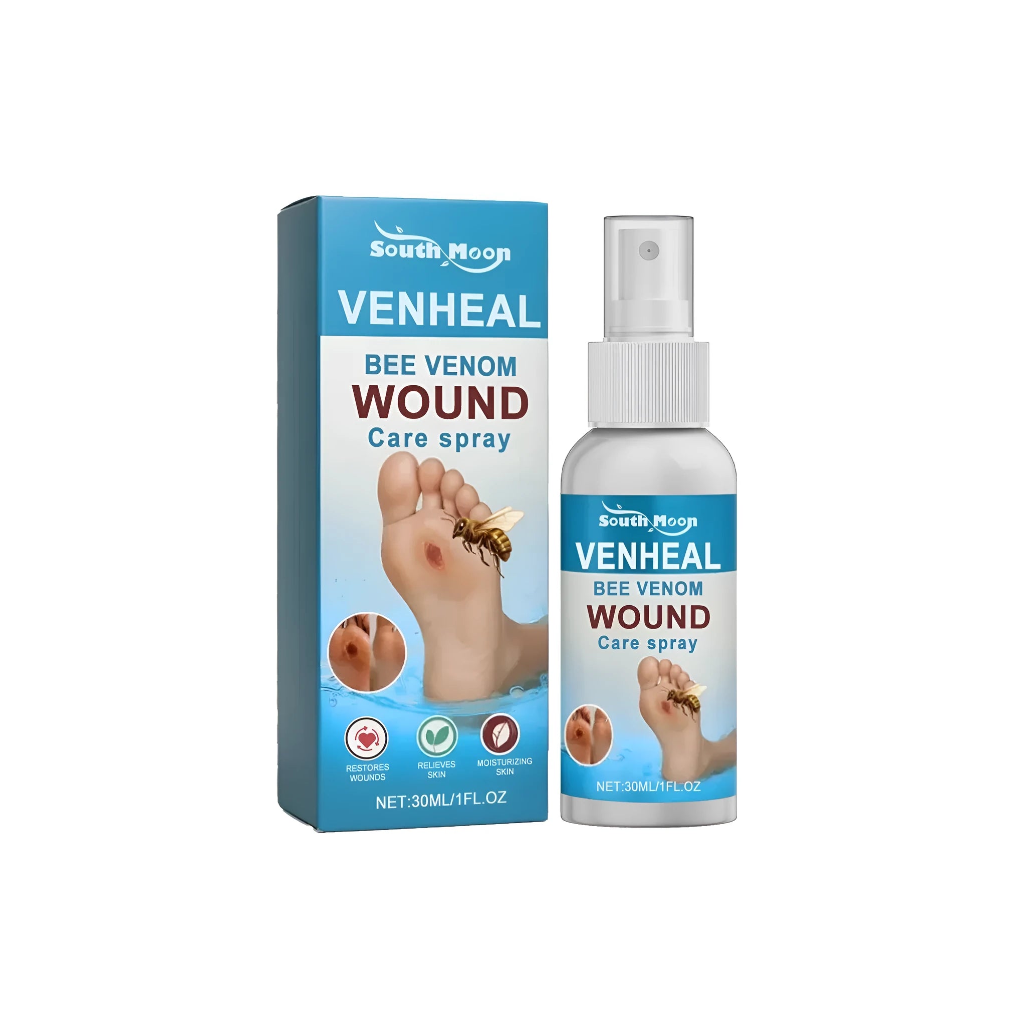 30ml Diabetes Wound Spray bottle with spray nozzle, label showing ingredients.