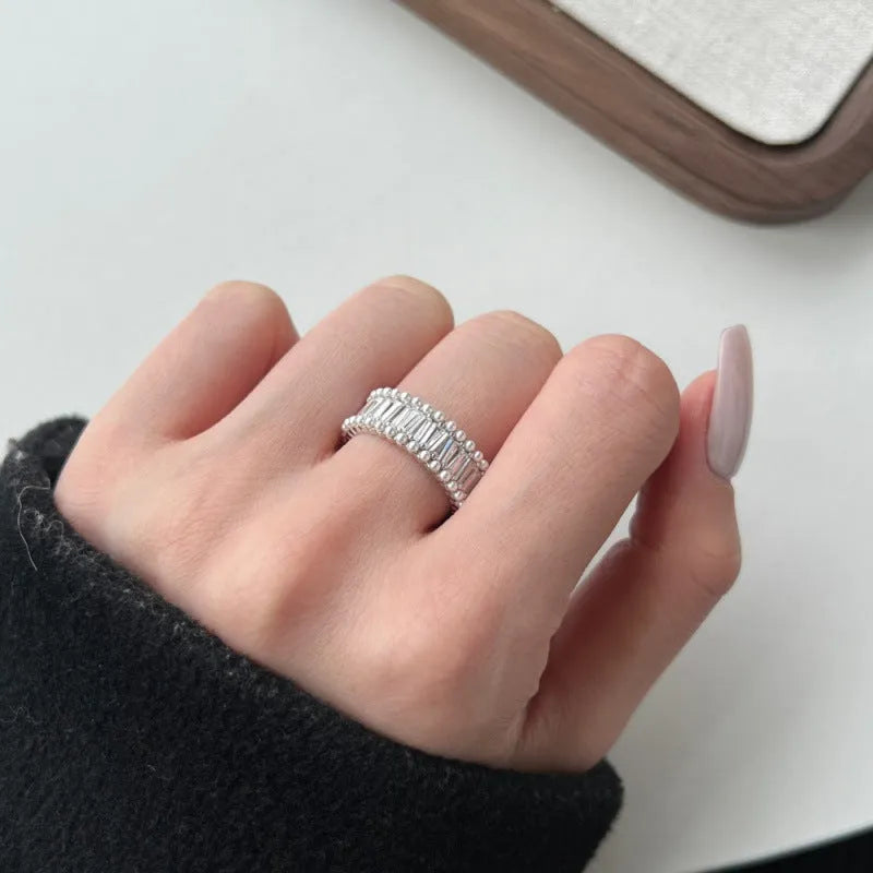 Sterling silver ring with high-grade zircon and freshwater pearl in geometry shape, size No. 7, electroplated finish