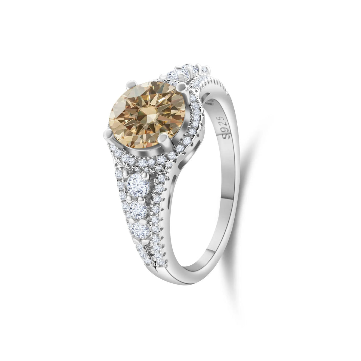 2CT colour moissanite ring, sterling silver S925, 6mm round inlaid gem, men's style, US sizes 6-8