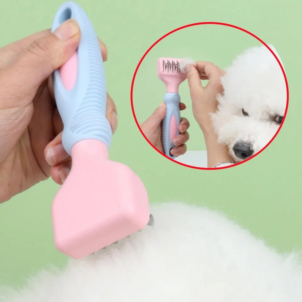 Stainless steel pet grooming comb with knot knife blade in pink and purple colour options