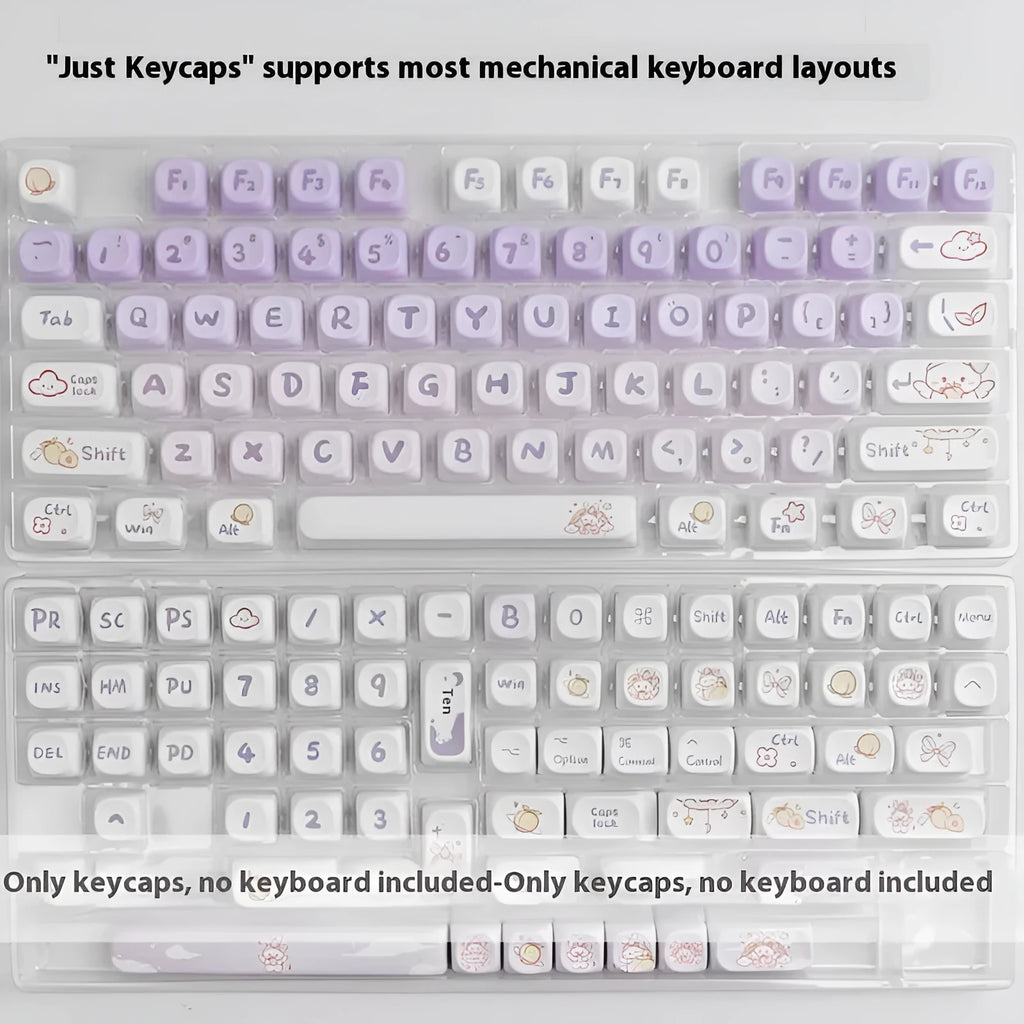 PBT gradient purple rabbit keycap set with sublimation printed custom coeco design for mechanical keyboards